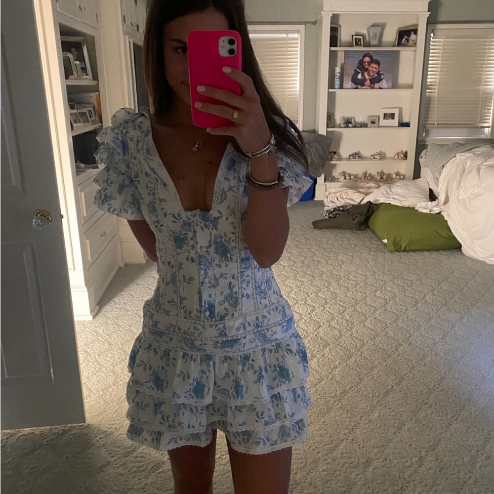 Women's Blue Floral Ruffle Mini Dress Size Small New with Tags